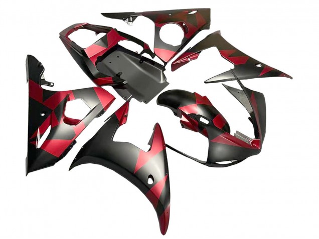 2005 Yamaha YZF 600 R6 Motorcycle Fairings - Matte Black Red Geometric UK