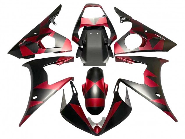 2005 Yamaha YZF 600 R6 Motorcycle Fairings - Matte Black Red Geometric UK
