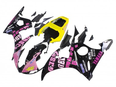 2005 Yamaha YZF 600 R6 Motorcycle Fairings - Black Pink Yellow Repsol 46 UK