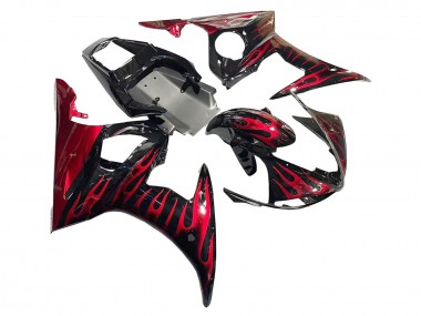 2005 Yamaha YZF 600 R6 Motorcycle Fairings - Black with Red Flame UK