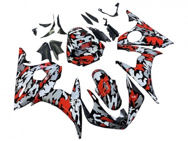2005 Yamaha YZF 600 R6 Motorcycle Fairings - Black Red Grey Camouflage UK