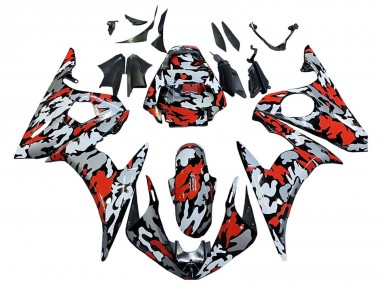 2005 Yamaha YZF 600 R6 Motorcycle Fairings - Black Red Grey Camouflage UK