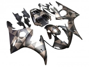 2005 Yamaha YZF 600 R6 Motorcycle Fairings - Matte Black Grey Geometric UK