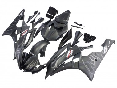 2006-2007 Yamaha YZF 600 R6 Motorcycle Fairings - Matte Black Silver Flame UK