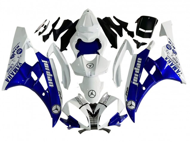 2006-2007 Yamaha YZF 600 R6 Motorcycle Fairings - White Blue Jordan UK