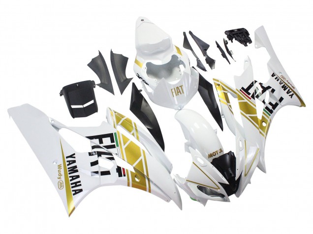 2006-2007 Yamaha YZF 600 R6 Motorcycle Fairings - White Gold Black Fiat UK