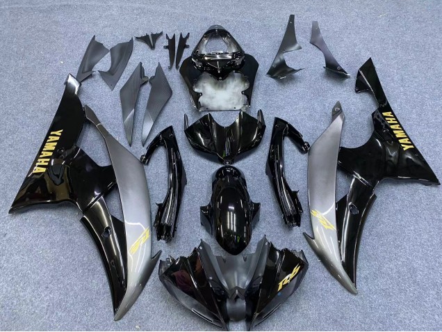 2006-2007 Yamaha YZF 600 R6 Motorcycle Fairings - Silver Glossy Black Gold Decals UK