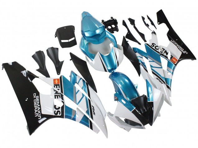 2006-2007 Yamaha YZF 600 R6 Motorcycle Fairings - White Blue Black Semakin Didepan ENEOS UK