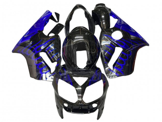 2000-2001 Kawasaki ZX12R Motorcycle Fairings - Glossy Black Blue Flame UK