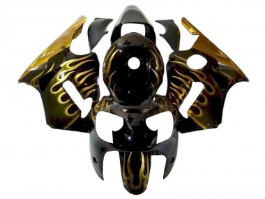 2000-2001 Kawasaki ZX12R Motorcycle Fairings - Glossy Black Gold Flame UK