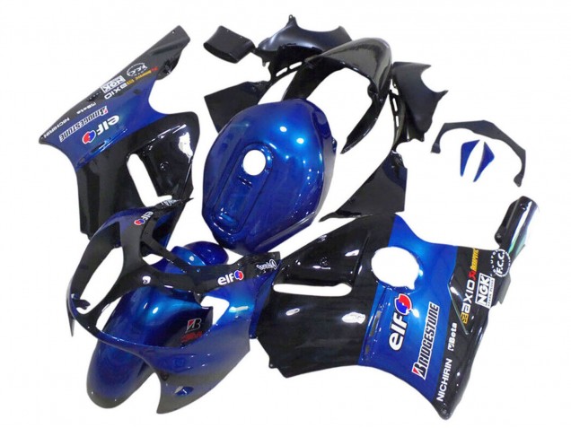2000-2001 Kawasaki ZX12R Motorcycle Fairings - Blue Glossy Black Elf Bridgestone UK