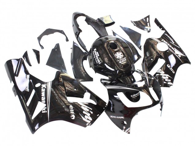 2000-2001 Kawasaki ZX12R Motorcycle Fairings - Glossy Black White Elf Snow UK
