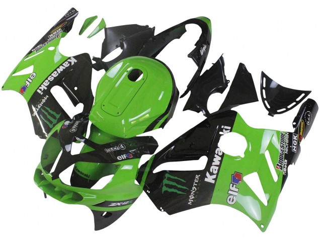 2002-2006 Kawasaki ZX12R Motorcycle Fairing - Green Glossy Black Elf Touch4 Monster UK