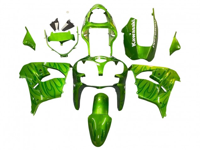 2000-2001 Kawasaki ZX9R Motorcycle Fairings - Green Flame UK