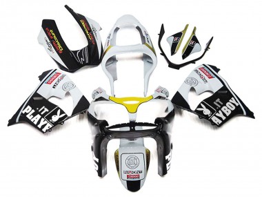 2000-2001 Kawasaki ZX9R Motorcycle Fairings - White Yellow Glossy Black Playboy UK