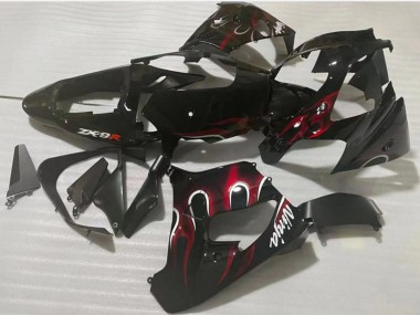 2002-2003 Kawasaki ZX9R Motorcycle Fairing - Glossy Black Red Flame UK