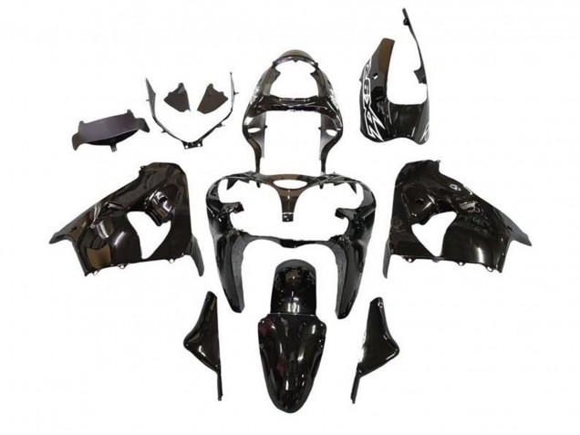 2000-2001 Kawasaki ZX9R Motorcycle Fairings - Glossy Black White Decal UK
