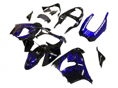 2002-2003 Kawasaki ZX9R Motorcycle Fairings - Black White with Blue Flame UK
