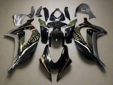 2016-2020 Kawasaki ZX10R Motorcycle Fairings - Glossy Black Gold Honeycomb UK