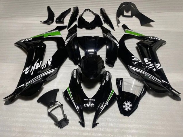 2016-2020 Kawasaki ZX10R Motorcycle Fairings - Glossy Black White Green Stripe Snow UK