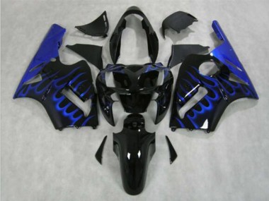 2002-2006 Kawasaki ZX12R Motorcycle Fairing - Glossy Black Blue Flame UK