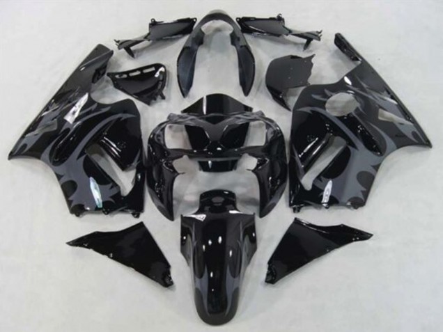 2002-2006 Kawasaki ZX12R Motorcycle Fairings - Glossy Black Grey Tribal UK