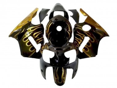 2002-2006 Kawasaki ZX12R Motorcycle Fairings - Glossy Black Gold Flame UK