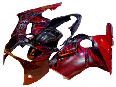 2002-2006 Kawasaki ZX12R Motorcycle Fairings - Glossy Black Red Flame UK