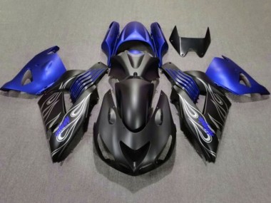 2006-2011 Kawasaki ZX14R ZZR1400 Motorcycle Fairings - Matte Black Blue Silver Flame UK