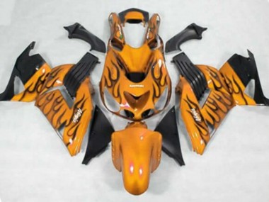 2006-2011 Kawasaki ZX14R ZZR1400 Motorcycle Fairings - Orange Black Flame UK