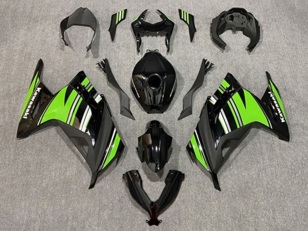 2013-2024 Kawasaki EX300 Motorcycle Fairings - Glossy Black Green White Stripe UK