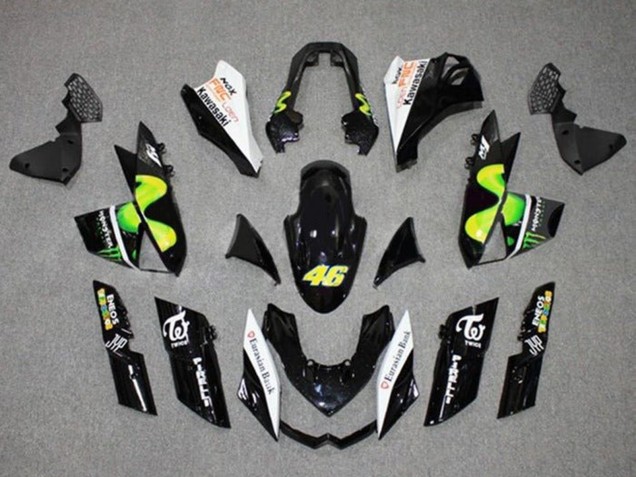 2010-2013 Kawasaki Z1000 Motorcycle Fairings - Glossy Black White Green MoviStar Monster UK