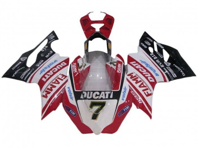 2011-2014 Ducati Panigale 1199 Motorcycle Fairings - White Red Glossy Black Fiamm Tim 7 UK