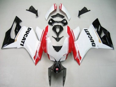 2011-2014 Ducati Panigale 1199 Motorcycle Fairings - White Red Glossy Black Stripe UK