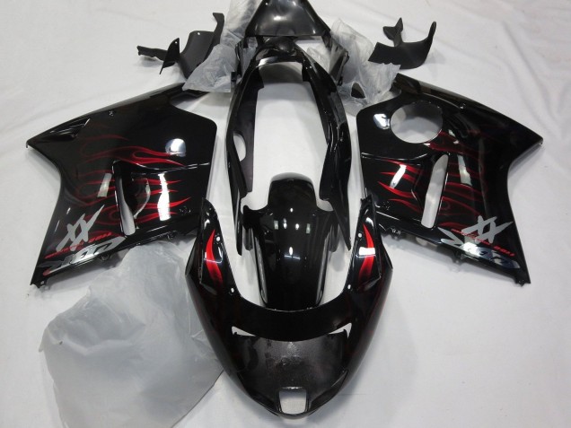 1996-2007 Honda CBR1100XX Blackbird Motorcycle Fairing - Glossy Black Red Flame UK