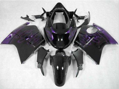 1996-2007 Honda CBR1100XX Blackbird Motorcycle Fairing - Glossy Black Purple Flame UK