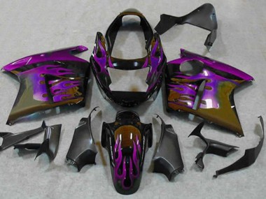 1996-2007 Honda CBR1100XX Blackbird Motorcycle Fairings - Glossy Black Purple Flame UK