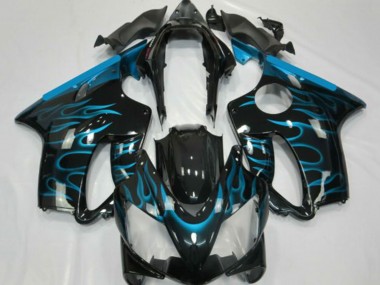 2001-2003 Honda CBR600 F4i Motorcycle Fairings - Glossy Black Light Blue Flame UK