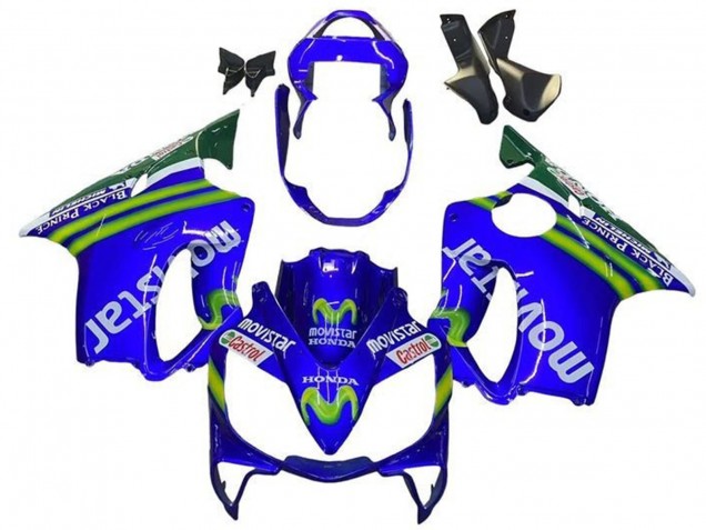 2001-2003 Honda CBR600 F4i Motorcycle Fairings - Blue Green White MoviStar UK