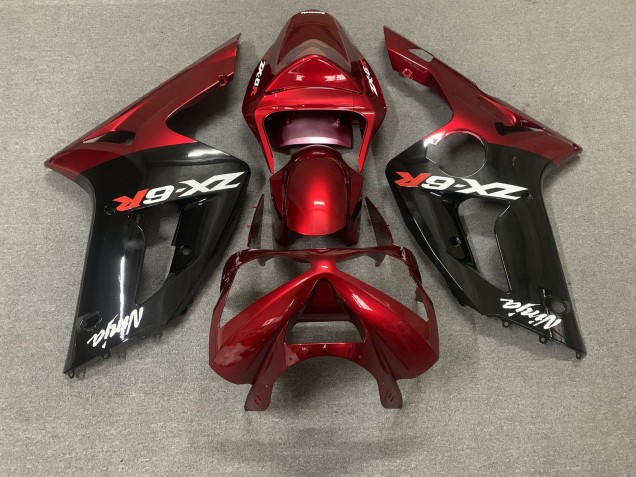 2003-2004 Kawasaki ZX6R Motorcycle Fairings - Red Glossy Black White Ninja UK