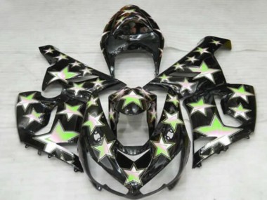 2005-2006 Kawasaki ZX6R Motorcycle Fairings - Black Green Star UK