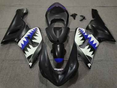 2005-2006 Kawasaki ZX6R Motorcycle Fairings - Matte Black White Blue Shark UK