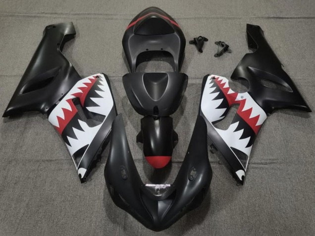 2005-2006 Kawasaki ZX6R Motorcycle Fairings - Matte Black White Red Shark UK
