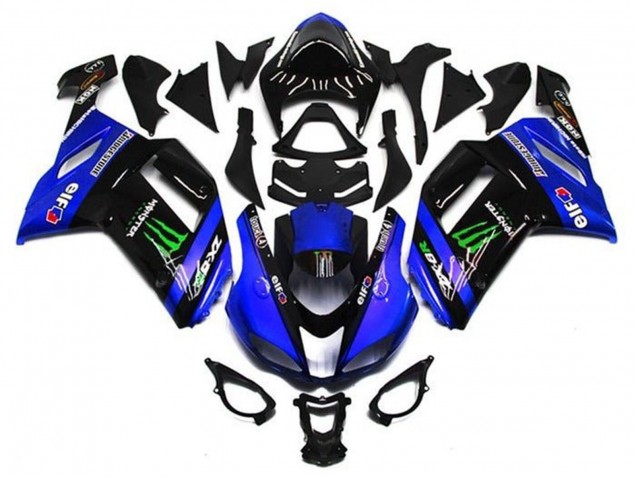 2007-2008 Kawasaki ZX6R Motorcycle Fairings - Blue Black Green Monster UK