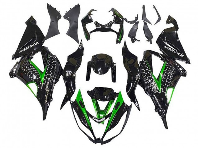 2013-2018 Kawasaki ZX6R Motorcycle Fairings - Glossy Black Green White Honeycomb UK
