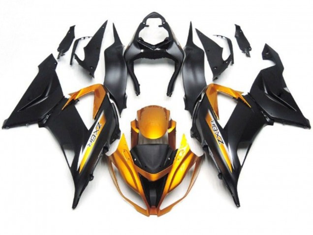 2013-2018 Kawasaki ZX6R Motorcycle Fairings - Matte Black Gold UK