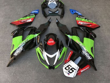 2013-2018 Kawasaki ZX6R Motorcycle Fairings - Green Black Red White Motocard 66 UK