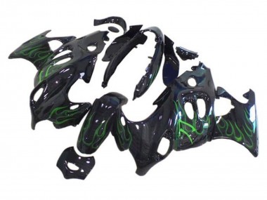 2004-2006 Suzuki GSX600F/GSX750F Motorcycle Fairings - Glossy Black Green Flame UK