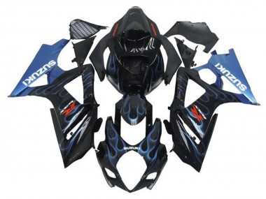 2005-2006 Suzuki GSXR 1000 Motorcycle Fairings - Black Light Blue Flame UK