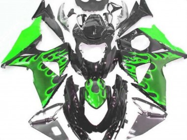 2009-2016 Suzuki GSXR 1000 Motorcycle Fairings - Glossy Black Green Flame UK